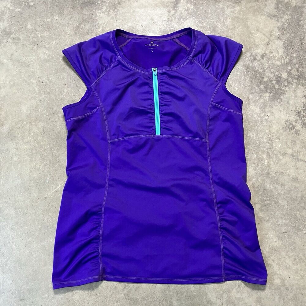 ATHLETA Top Large Intrepid Cap Sleeve‎ Sun Shield Sleeveless Purple Large UPF 50